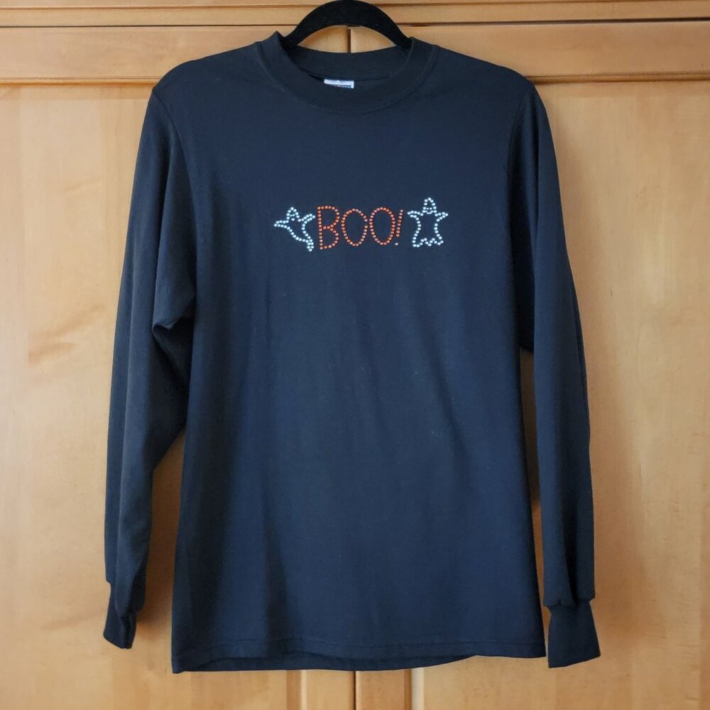 Jerzees Black Blingy BOO! Long Sleeved Tee - S